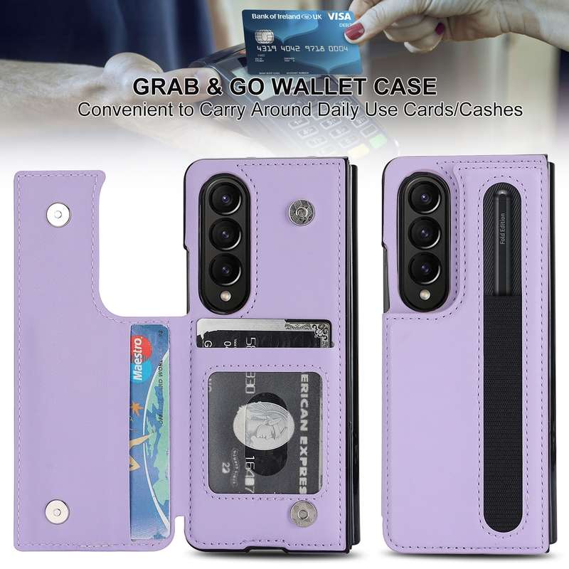For Samsung Galaxy Z Fold3 Full Coverage Fold Double Buckle PU Phone Case with Pen Slots(Brown)