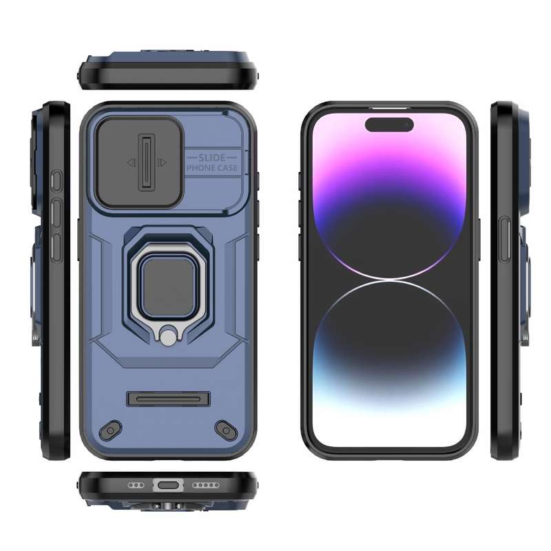 For iPhone 15 Pro Sliding Camshield TPU + PC Shockproof Phone Case with Holder(Black)
