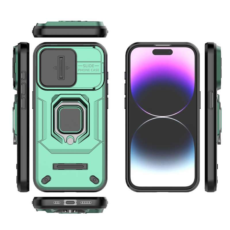 For iPhone 15 Pro Sliding Camshield TPU + PC Shockproof Phone Case with Holder(Black)