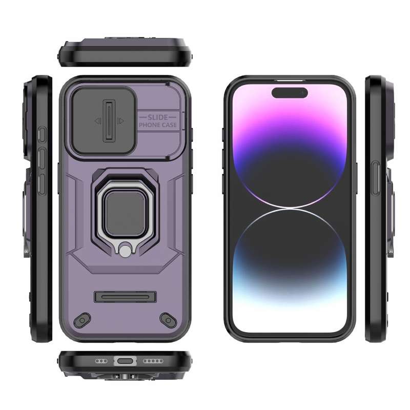 For iPhone 15 Pro Sliding Camshield TPU + PC Shockproof Phone Case with Holder(Black)