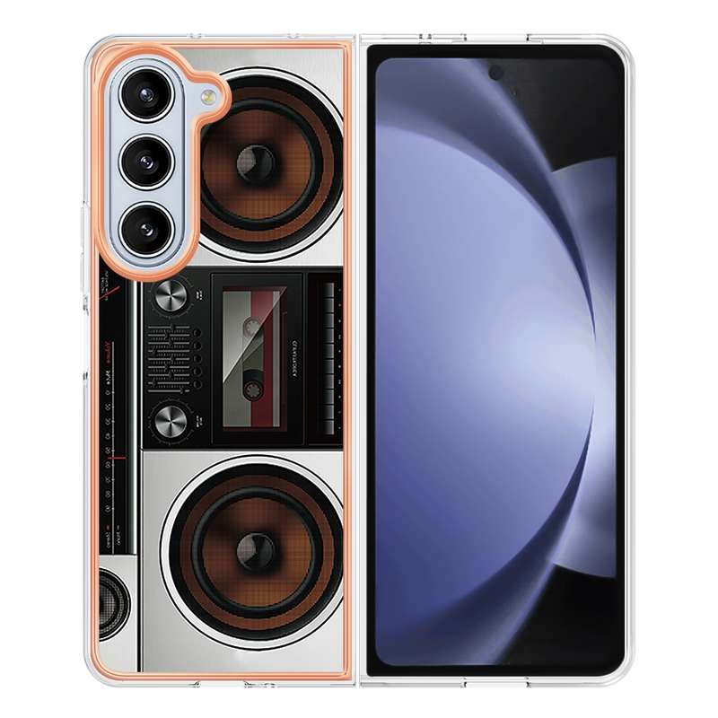 For Samsung Galaxy Z Fold5 Electroplating Marble Dual-side IMD Phone Case(Retro Radio)