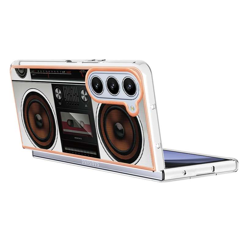 For Samsung Galaxy Z Fold5 Electroplating Marble Dual-side IMD Phone Case(Retro Radio)