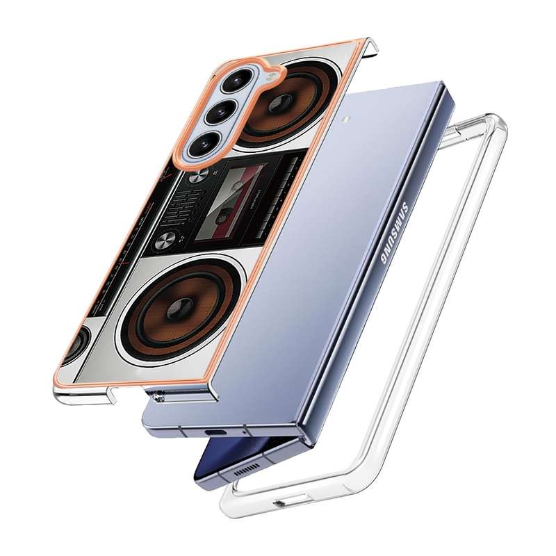 For Samsung Galaxy Z Fold5 Electroplating Marble Dual-side IMD Phone Case(Retro Radio)