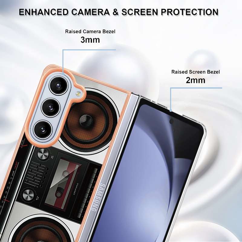 For Samsung Galaxy Z Fold5 Electroplating Marble Dual-side IMD Phone Case(Retro Radio)