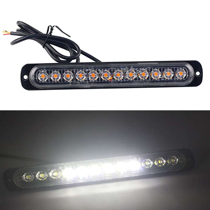 DC12V-24V / 36W Car Truck Emergency Strobe Flash Warning Light 12LEDs Long Ultra-thin Side Lights(Wh