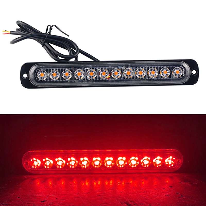 DC12V-24V / 36W Car Truck Emergency Strobe Flash Warning Light 12LEDs Long Ultra-thin Side Lights(Wh