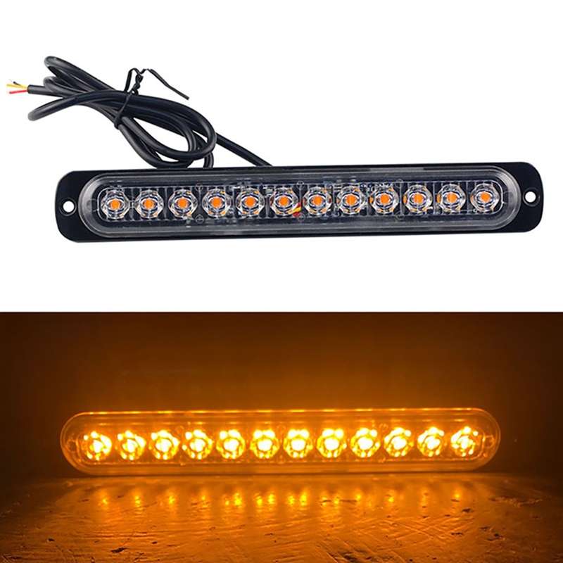 DC12V-24V / 36W Car Truck Emergency Strobe Flash Warning Light 12LEDs Long Ultra-thin Side Lights(Ye