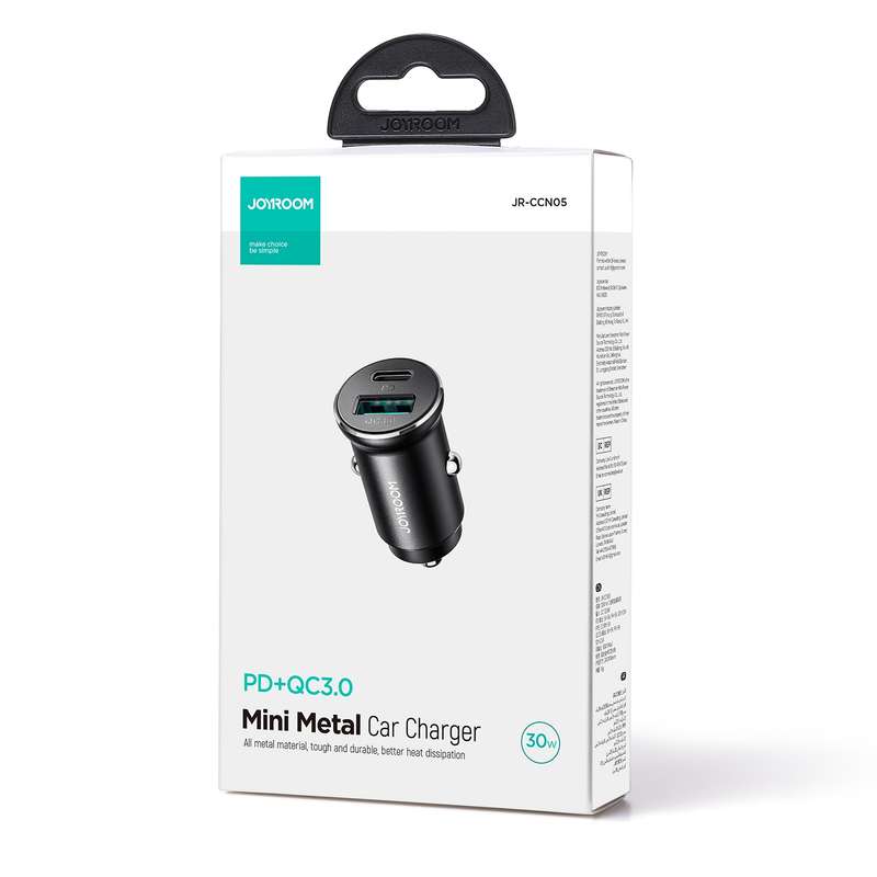 JOYROOM JR-CCN05 30W PD+QC3.0 Mini Metal Car Charger(Black)