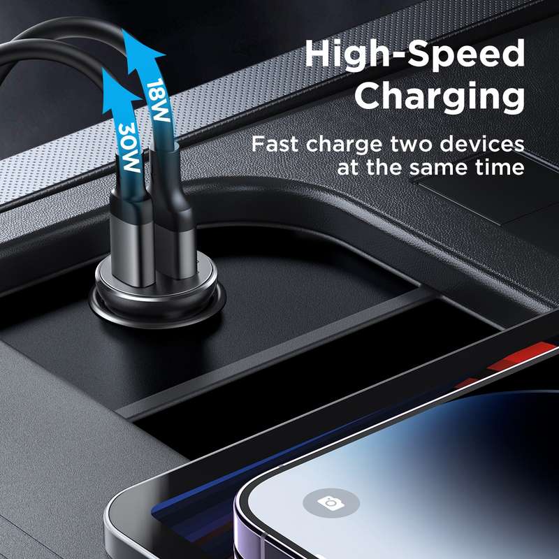 JOYROOM JR-CCN05 30W PD+QC3.0 Mini Metal Car Charger(Black)