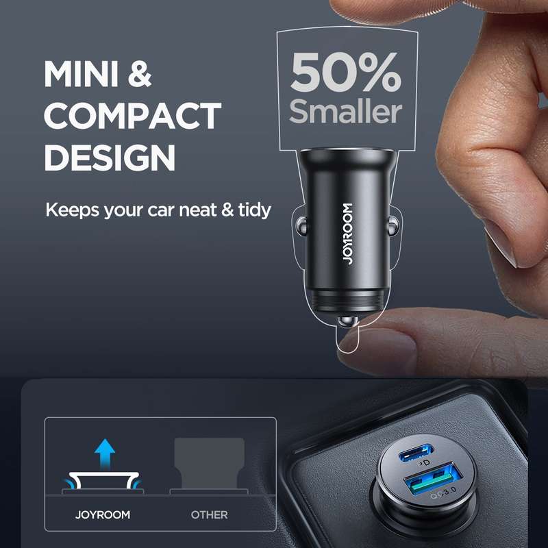 JOYROOM JR-CCN05 30W PD+QC3.0 Mini Metal Car Charger(Black)