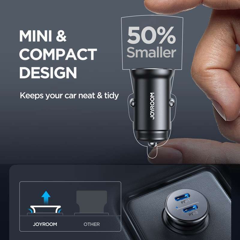 JOYROOM JR-CCN06 30W Dual PD Type-C Mini Metal Car Charger(Black)