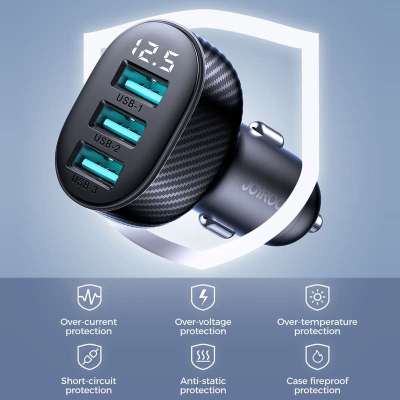 JOYROOM JR-CCD03 3.4A 3 x USB Ports Digital Display Car Charger(Black)