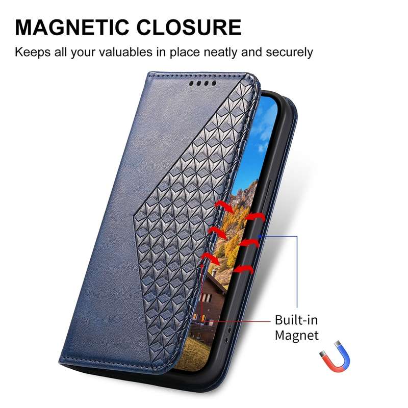 For OPPO A3 4G / 5G / A3X 4G / 5G India Cubic Grid Calf Texture Magnetic Leather Phone Case(Black)