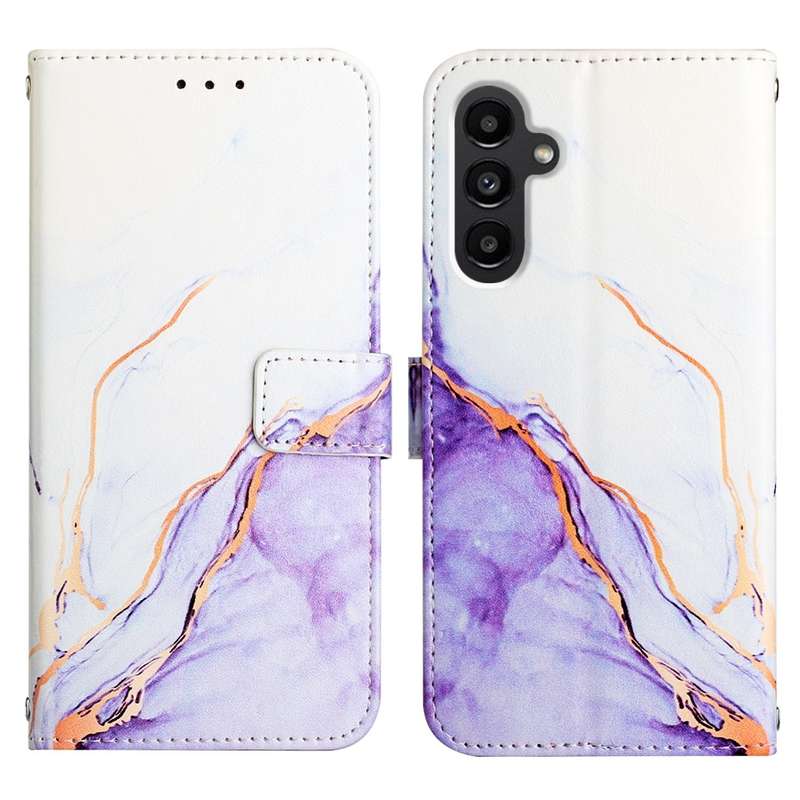 For Samsung Galaxy A24 4G PT003 Marble Pattern Flip Leather Phone Case(White Purple LS006)