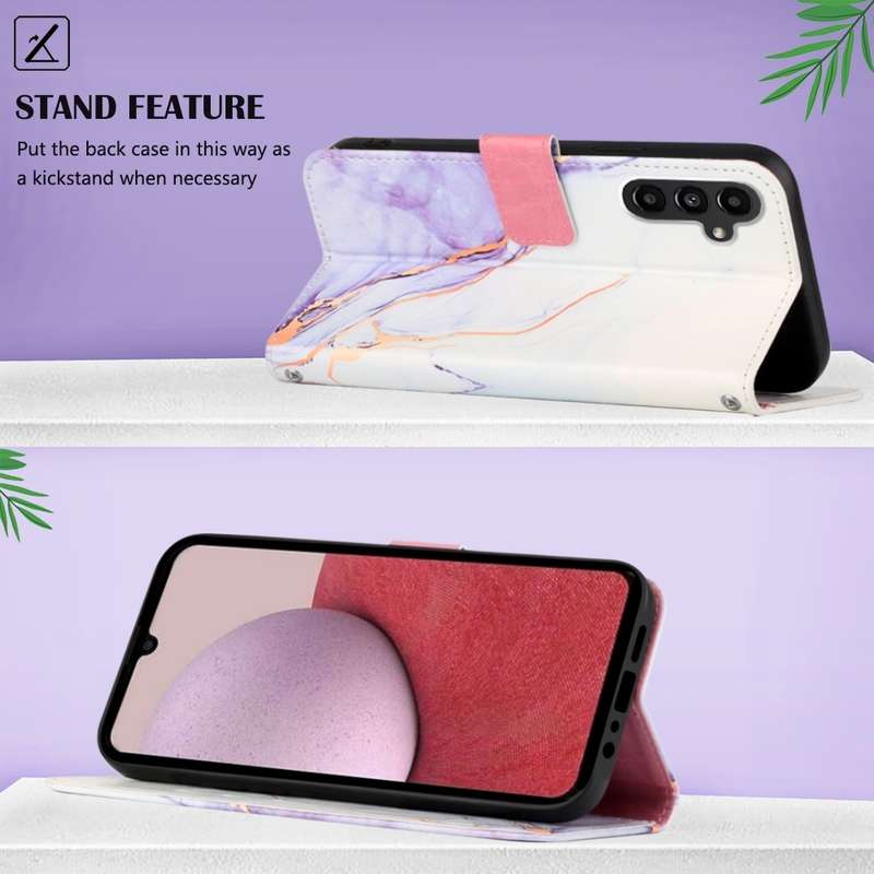 For Samsung Galaxy A24 4G PT003 Marble Pattern Flip Leather Phone Case(White Purple LS006)