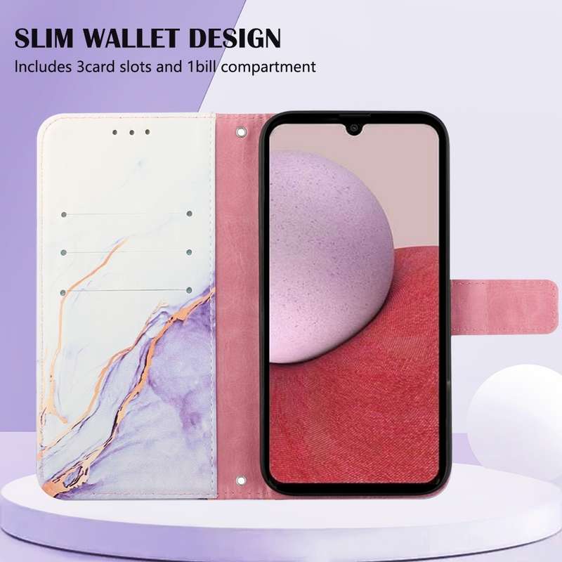 For Samsung Galaxy A24 4G PT003 Marble Pattern Flip Leather Phone Case(White Purple LS006)