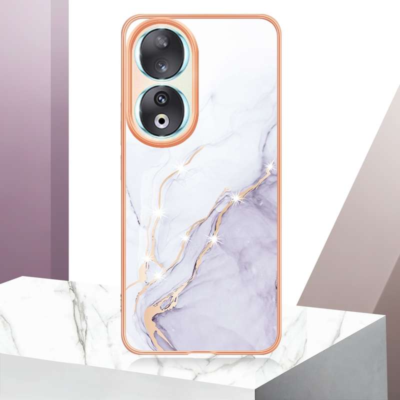 For Honor 90 5G Electroplating Marble Dual-side IMD Phone Case(Purple 002)
