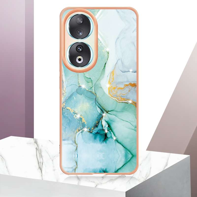 For Samsung Galaxy A24 4G Electroplating Marble Dual-side IMD Phone Case with Lanyard(Rose Gold 005)