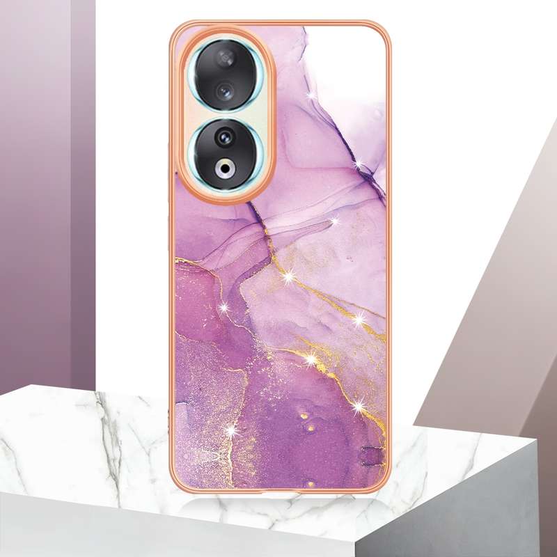 For Honor 90 5G Electroplating Marble Dual-side IMD Phone Case(Purple 002)