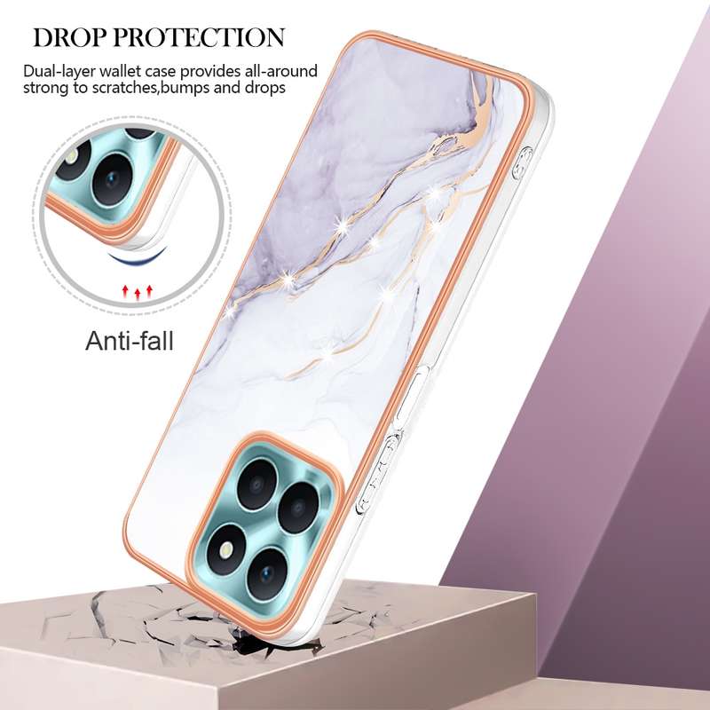For Honor X6a Electroplating Marble Dual-side IMD Phone Case(Rose Gold 005)