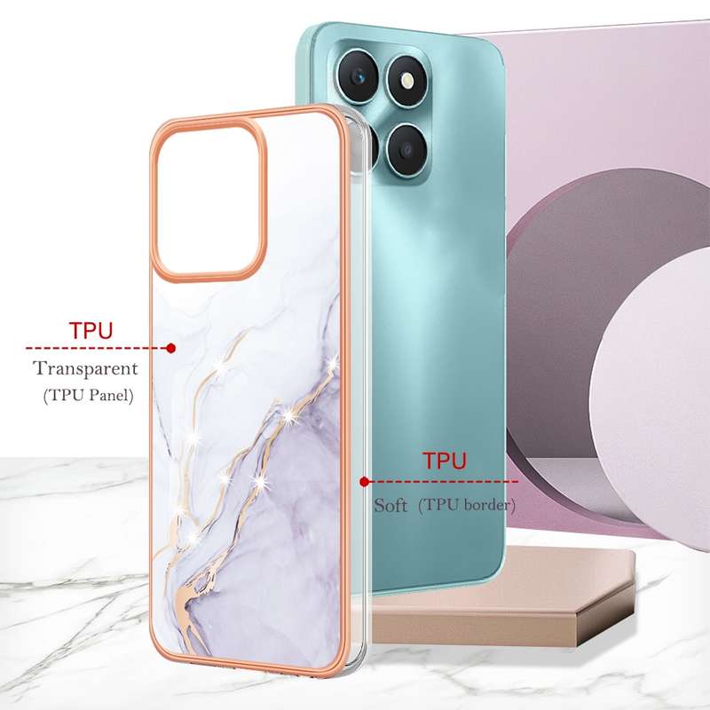 For Honor X6a Electroplating Marble Dual-side IMD Phone Case(Rose Gold 005)