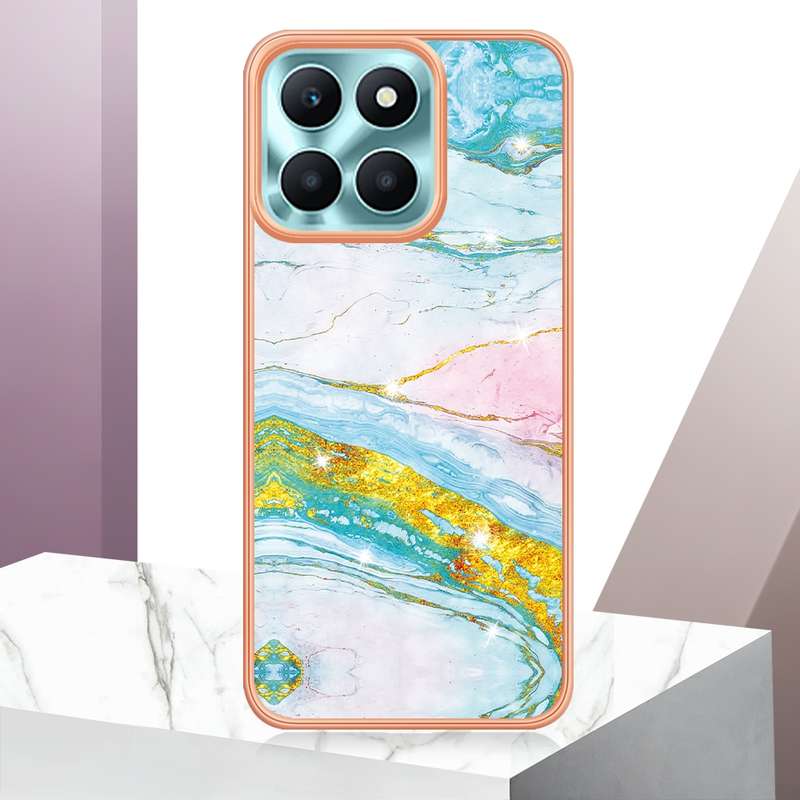 For Honor X6a Electroplating Marble Dual-side IMD Phone Case(Rose Gold 005)