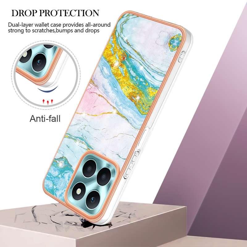 For Honor X6a Electroplating Marble Dual-side IMD Phone Case(Rose Gold 005)