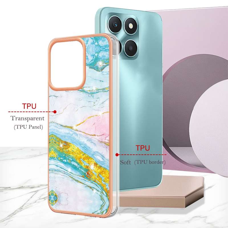 For Honor X6a Electroplating Marble Dual-side IMD Phone Case(Rose Gold 005)