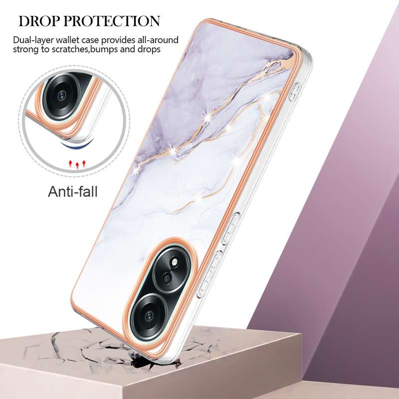 For OPPO A58 4G Electroplating Marble Dual-side IMD Phone Case(Purple 001)