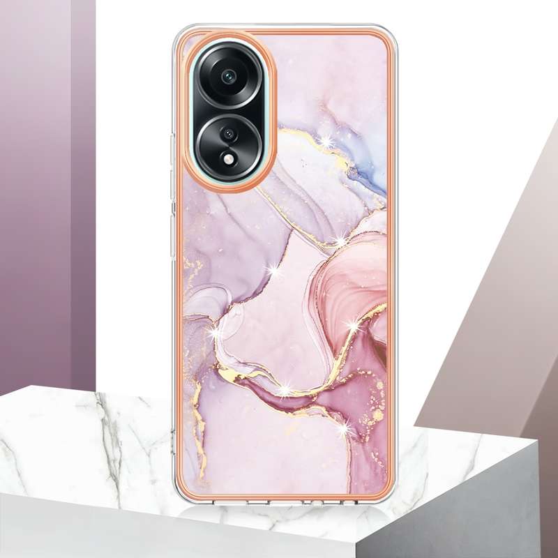 For OPPO A58 4G Electroplating Marble Dual-side IMD Phone Case(Purple 001)