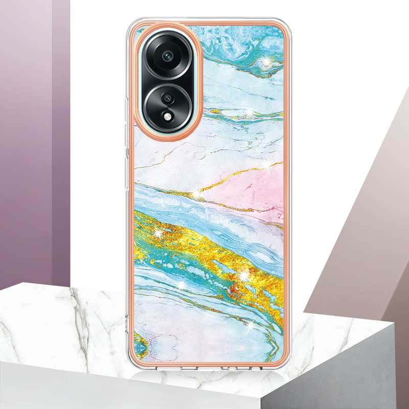 For OPPO A58 4G Electroplating Marble Dual-side IMD Phone Case(Purple 001)