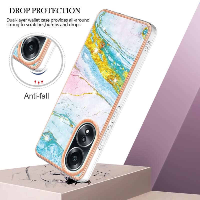 For OPPO A58 4G Electroplating Marble Dual-side IMD Phone Case(Purple 001)