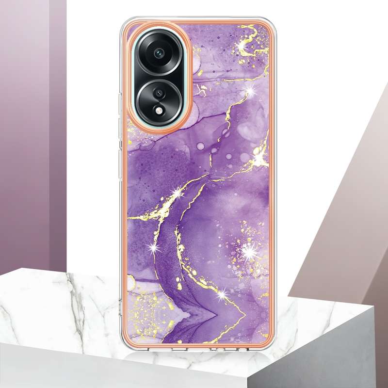 For OPPO A58 4G Electroplating Marble Dual-side IMD Phone Case(Purple 001)