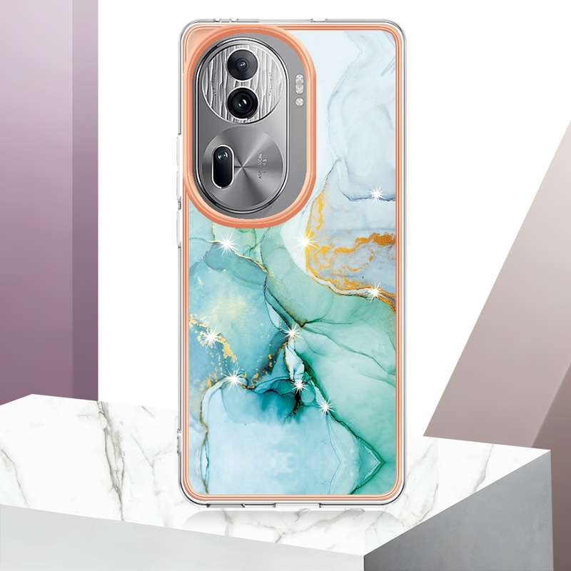 For OPPO Reno11 Pro 5G Global Electroplating Marble Dual-side IMD Phone Case(Green 003)