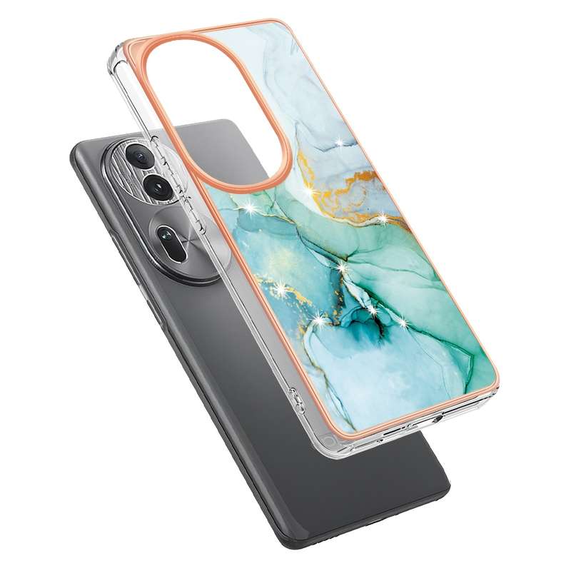 For OPPO Reno11 Pro 5G Global Electroplating Marble Dual-side IMD Phone Case(Green 003)