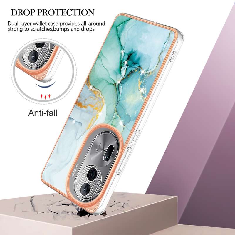 For OPPO Reno11 Pro 5G Global Electroplating Marble Dual-side IMD Phone Case(Green 003)