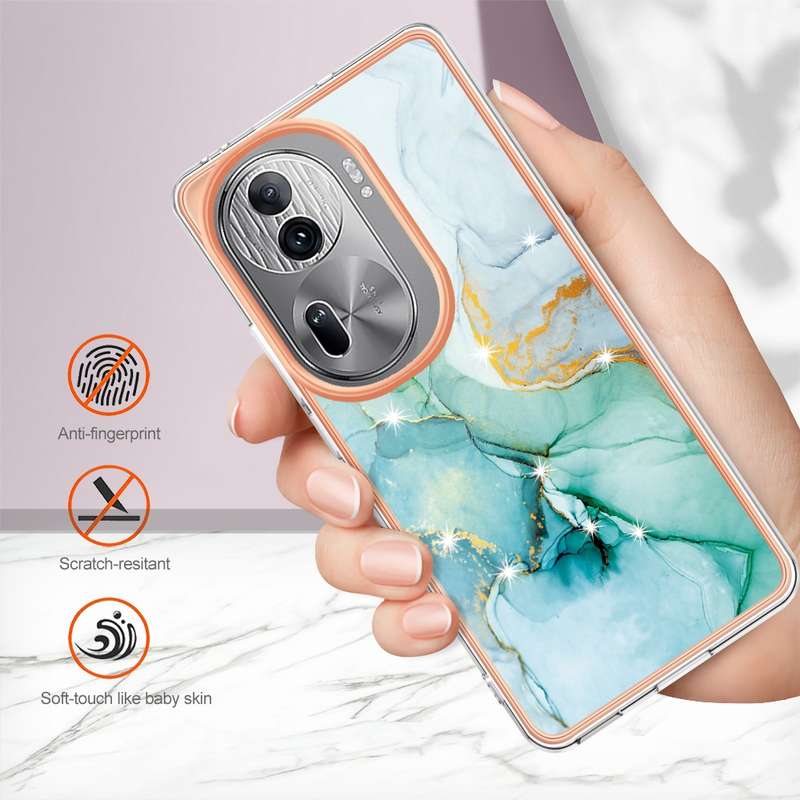 For OPPO Reno11 Pro 5G Global Electroplating Marble Dual-side IMD Phone Case(Green 003)