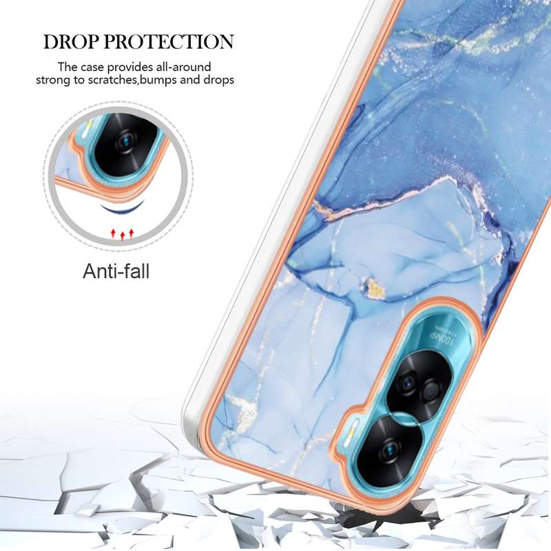 For Honor 90 Lite 5G Electroplating Marble Dual-side IMD Phone Case(Pink 013)