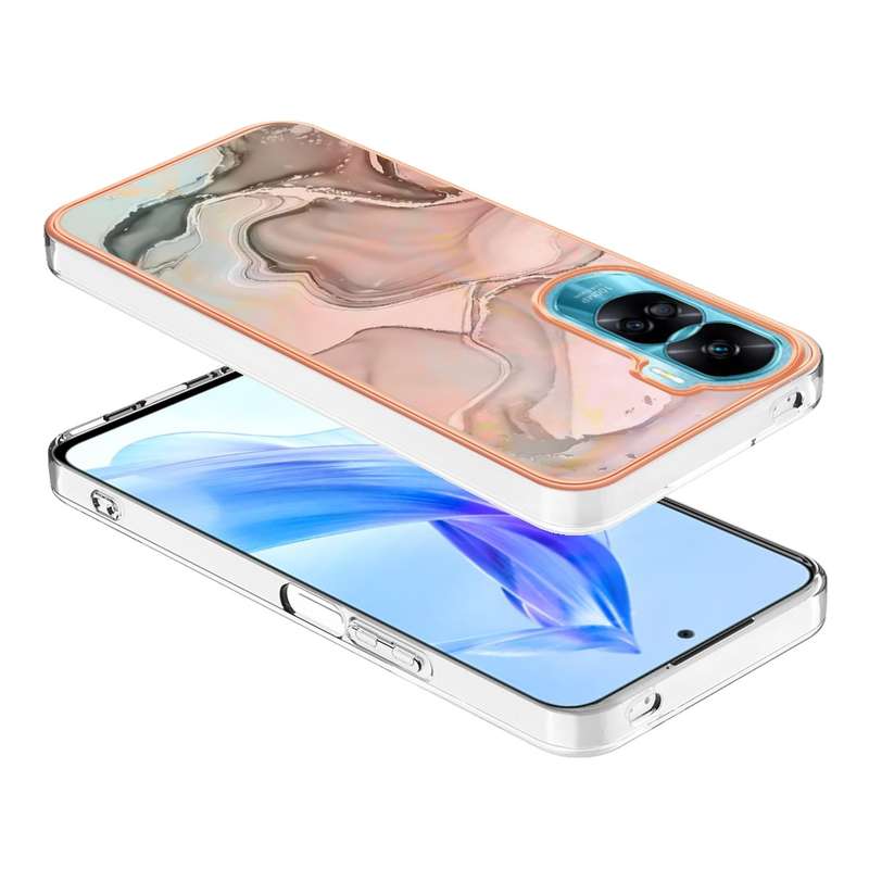 For Honor 90 Lite 5G Electroplating Marble Dual-side IMD Phone Case(Pink 013)