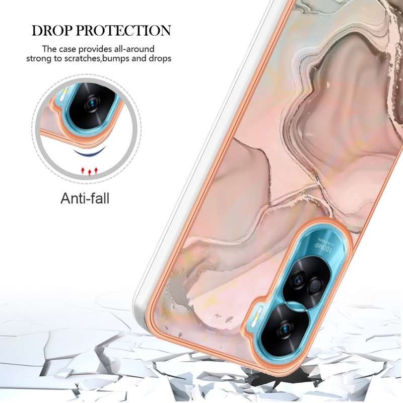For Honor 90 Lite 5G Electroplating Marble Dual-side IMD Phone Case(Pink 013)