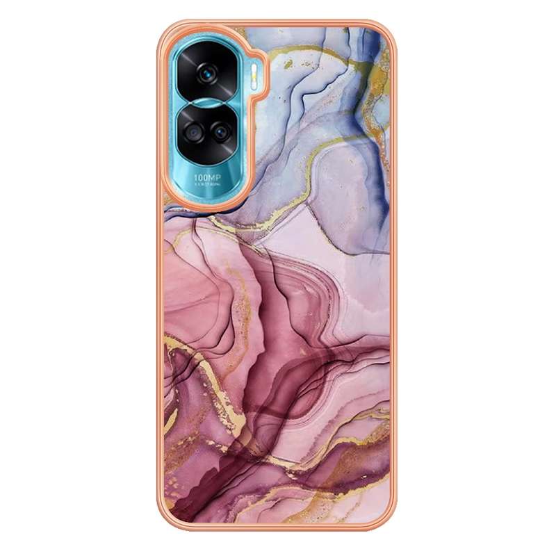 For Honor 90 Lite 5G Electroplating Marble Dual-side IMD Phone Case(Pink 013)