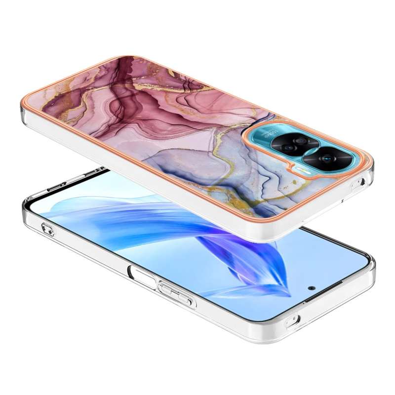 For Honor 90 Lite 5G Electroplating Marble Dual-side IMD Phone Case(Pink 013)