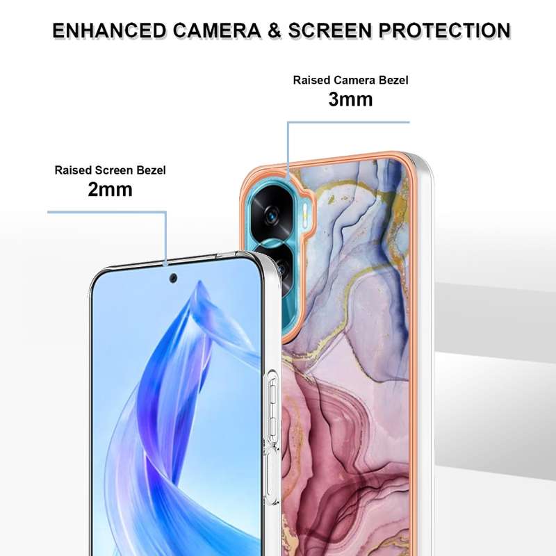 For Honor 90 Lite 5G Electroplating Marble Dual-side IMD Phone Case(Pink 013)