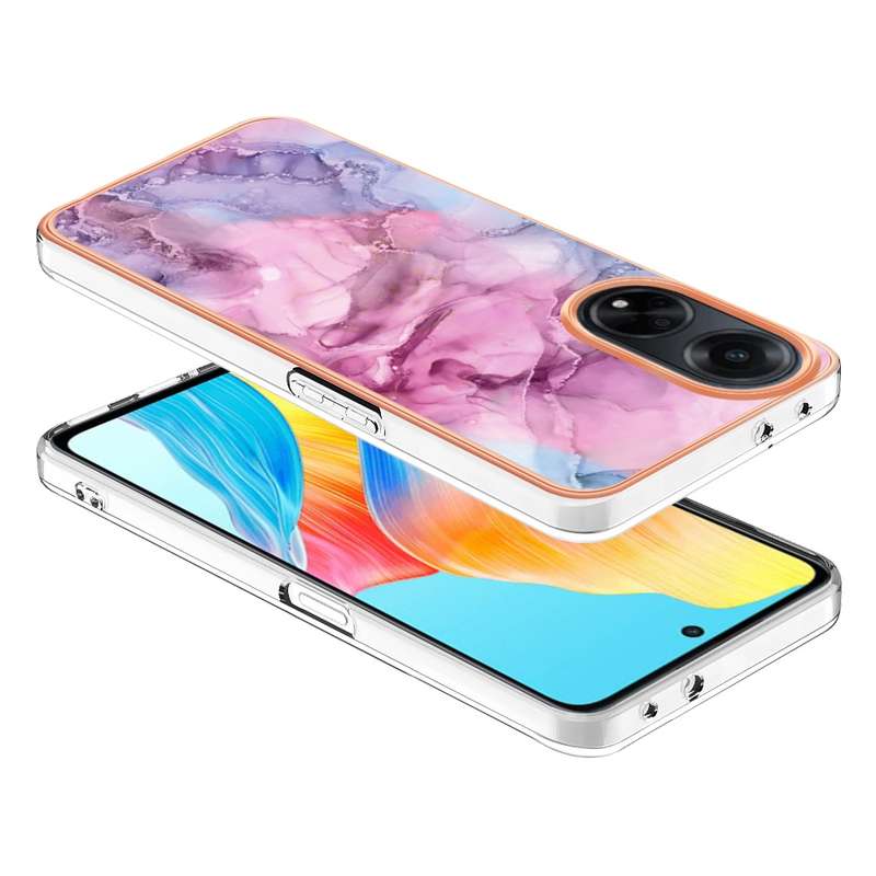 For OPPO A98 Electroplating Marble Dual-side IMD Phone Case(Pink 013)