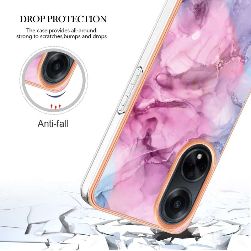 For OPPO A98 Electroplating Marble Dual-side IMD Phone Case(Pink 013)