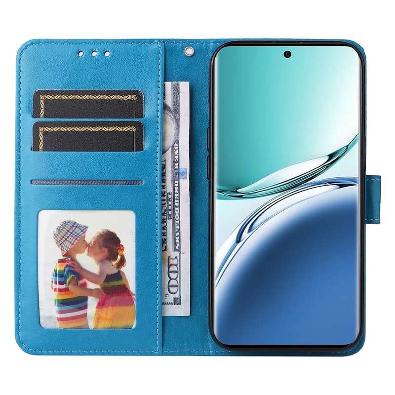 For OPPO A3 Pro 5G Embossed Sunflower Leather Phone Case(Blue)