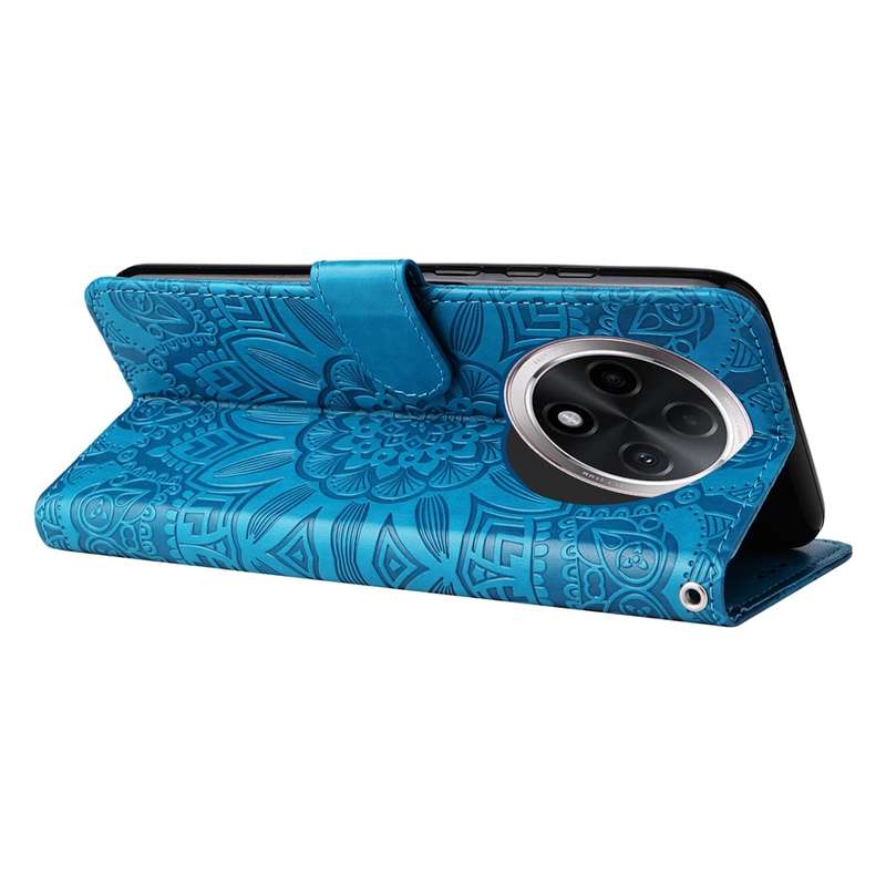 For OPPO A3 Pro 5G Embossed Sunflower Leather Phone Case(Blue)