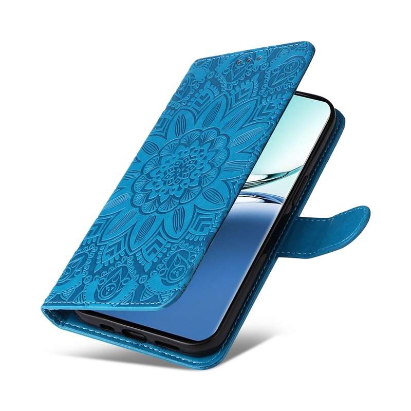 For OPPO A3 Pro 5G Embossed Sunflower Leather Phone Case(Blue)