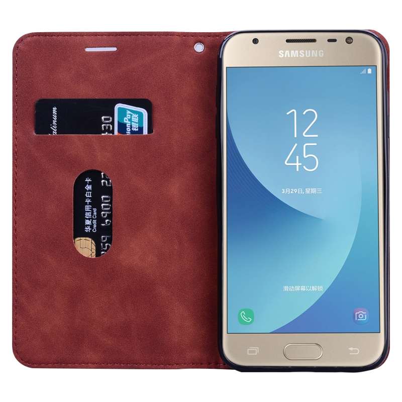 For Samsung Galaxy J7 / J730 (EU) Frosted Business Magnetic Horizontal Flip PU Leather Case with Hol