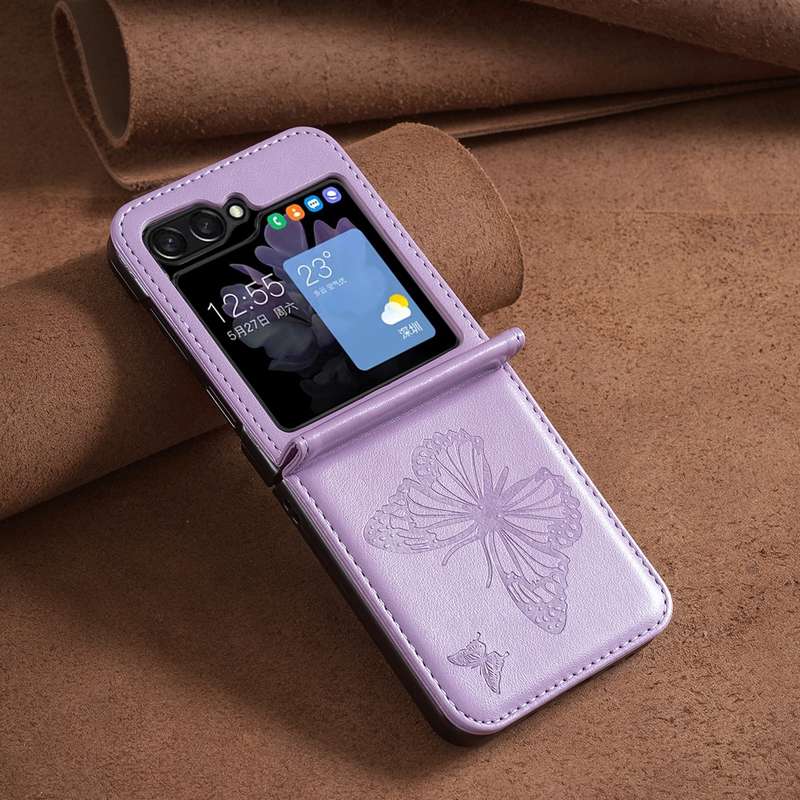 For Samsung Galaxy Z Flip6 Embossing Two Butterflies Leather Phone Case(Purple)